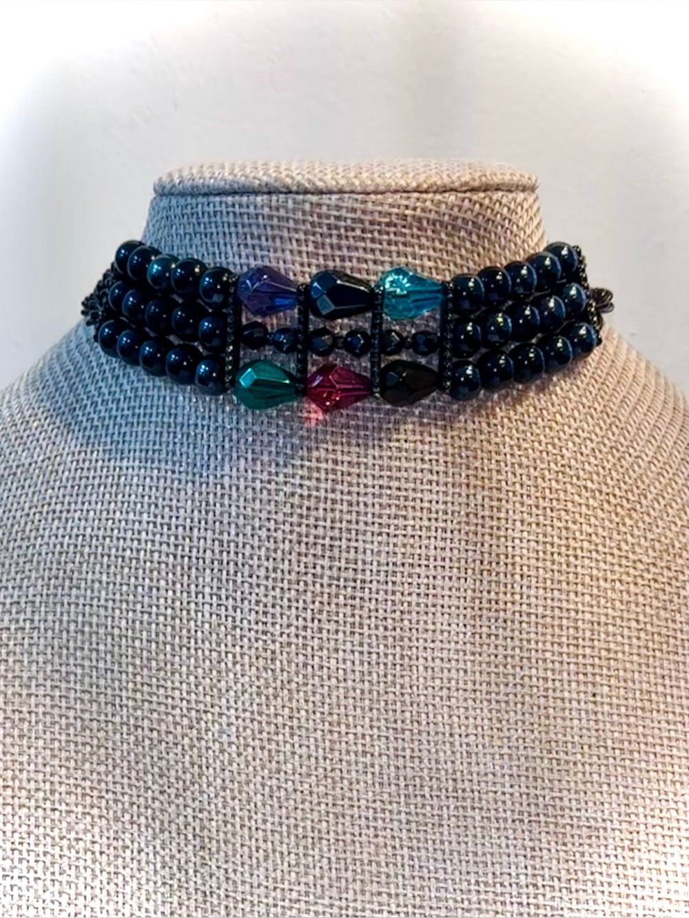 Vintage Jewel Tone Romantic Goth Beaded Choker Necklace Heirloom - Picture 4 of 15